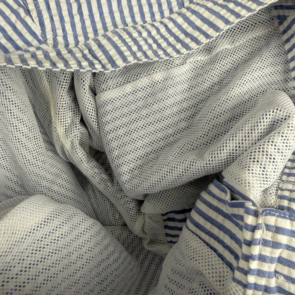 J. Crew Board Shorts Men's 29 Blue Seersucker Striped Swim Trunks Cargo Pocket